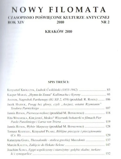 Nowy filomata. Czasopismo poświęcone kulturze antycznej. Nr 2/2010 Nowość