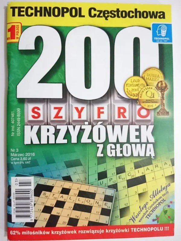 300 SZYFRO KRZYŻÓWEK Z GŁOWĄ 3-2016 Tani
