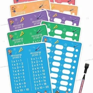 Obniżka ceny PLANSZE EDU A4 - TABLICZKA MNOŹENIA +PISAK 5 KART