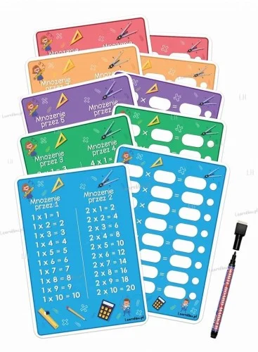 Obniżka ceny PLANSZE EDU A4 - TABLICZKA MNOŹENIA +PISAK 5 KART